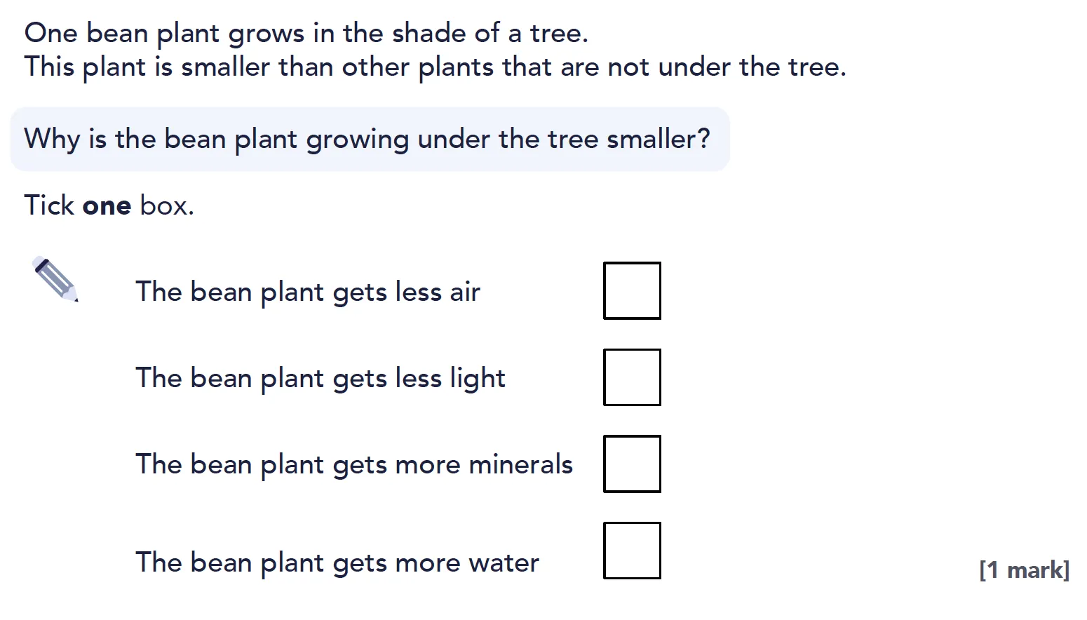 example question about plants growing in shade